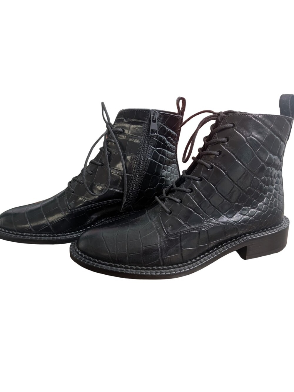 Vince Cabria Crocodile-Embossed Leather Combat Boots NWOT Size 6